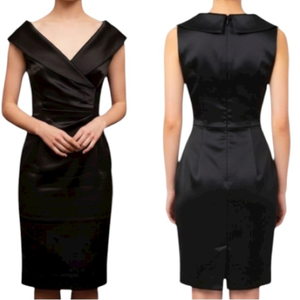 Kay Unger Black Satin Cocktail Dress Size 2
